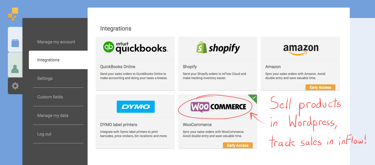Sell products in Wordpress, track sales in inFlow