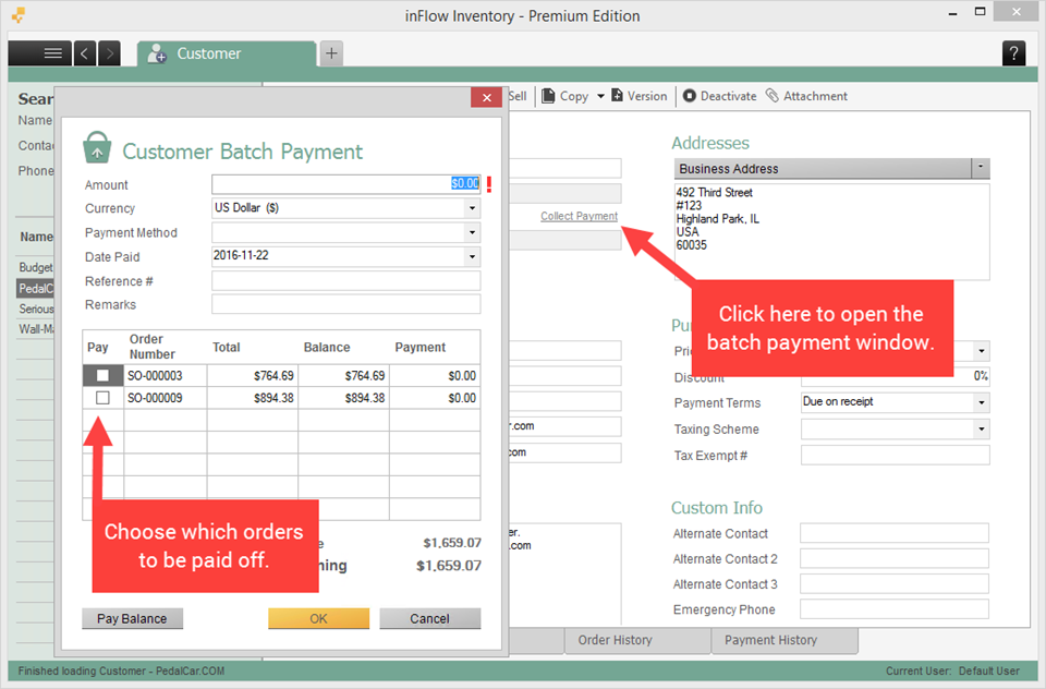 Customer batch payment window