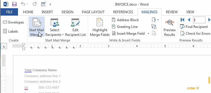 Microsoft Word mail merge