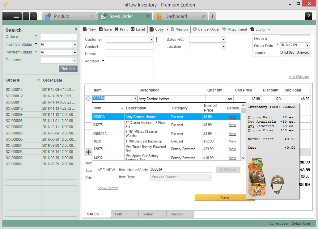 Picture in sales order
