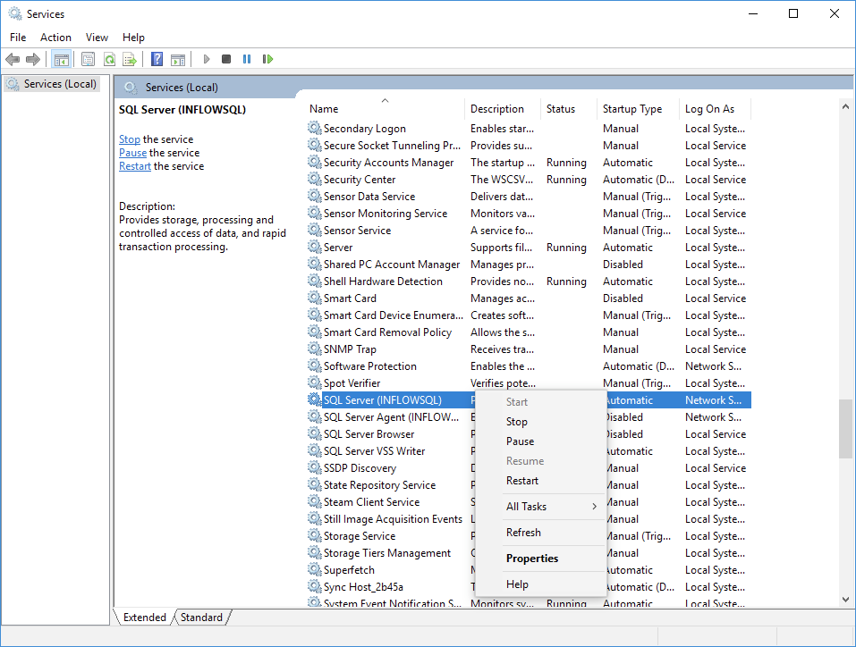 Stop SQL Server service