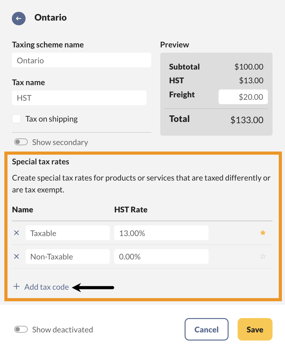 Adding a special tax rate for a specific tax scheme in inFlow.