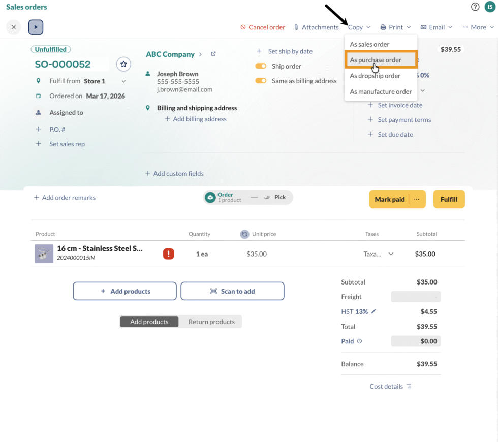 How to create a purchase order from a sales order - inFlow Inventory