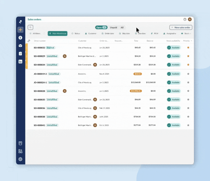 How to find canceled orders from an inFlow list view.