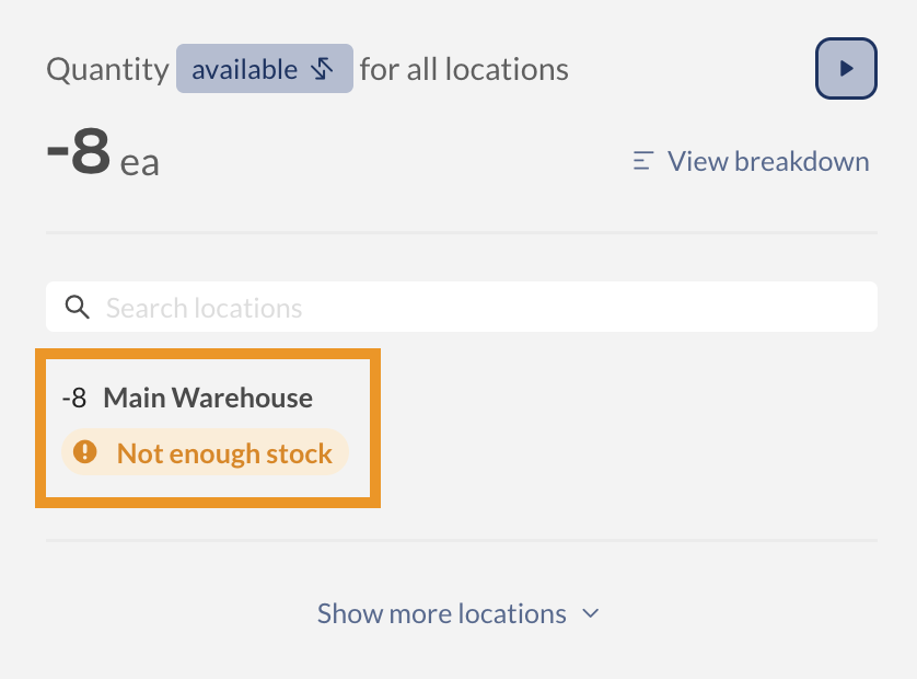 The “Not enough stock” status badge on the product record.