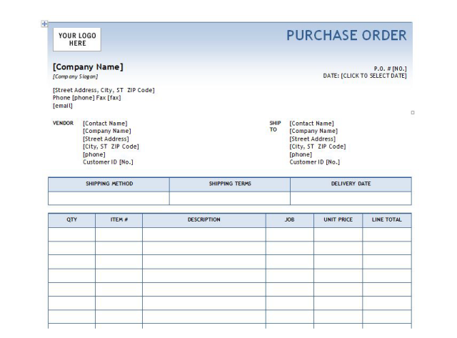 template purchase order