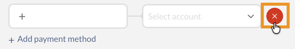 Select the highlighted red "X" button to remove the payment method row.