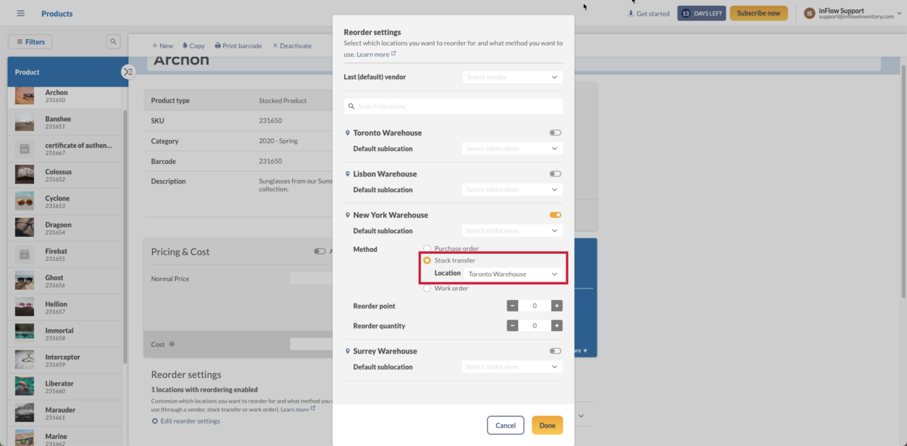 How to transfer stock between locations - inFlow Inventory