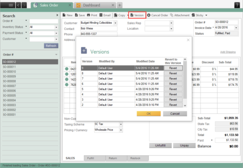 How to view previous versions/changes made to an order - inFlow Inventory