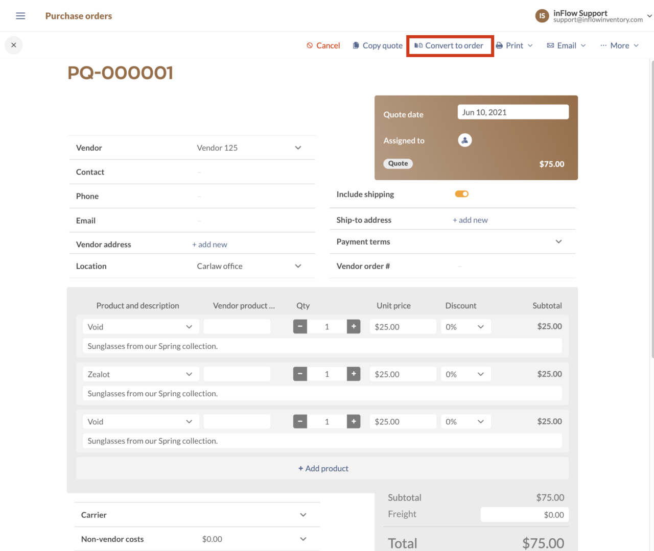 Order Quote Types How do I create a purchase quote? - inFlow Inventory
