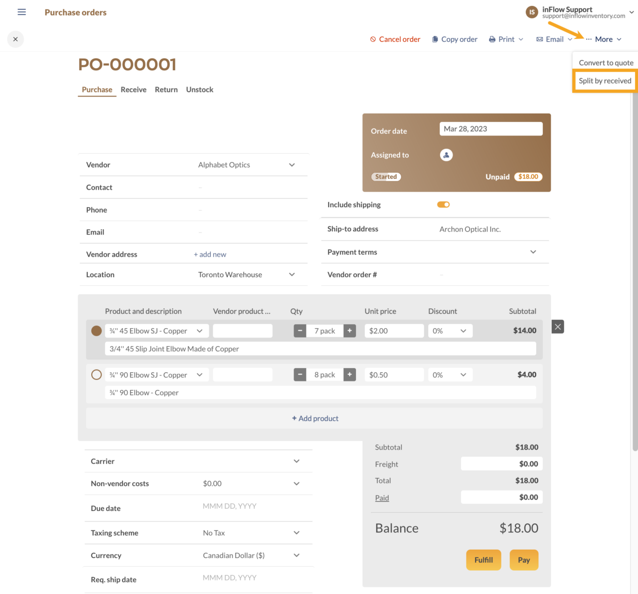 Purchase Splitting Can I split a purchase order by items on backorder from my vendor ...