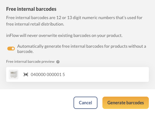 New free internal barcode generator after switching. 
