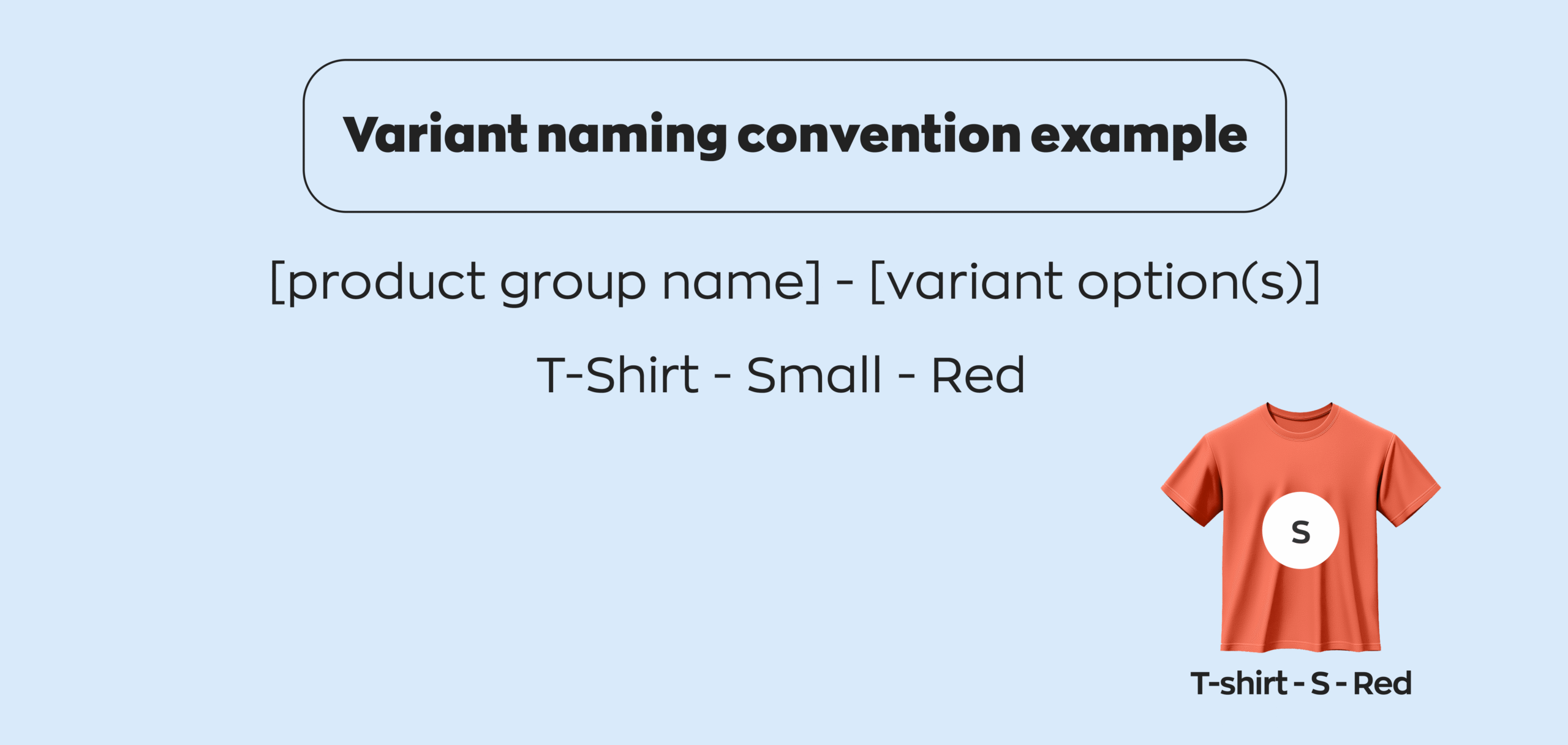 Example of the naming convention for variant options that inFlow will recognize and automatically associate with product groups with matching options. 