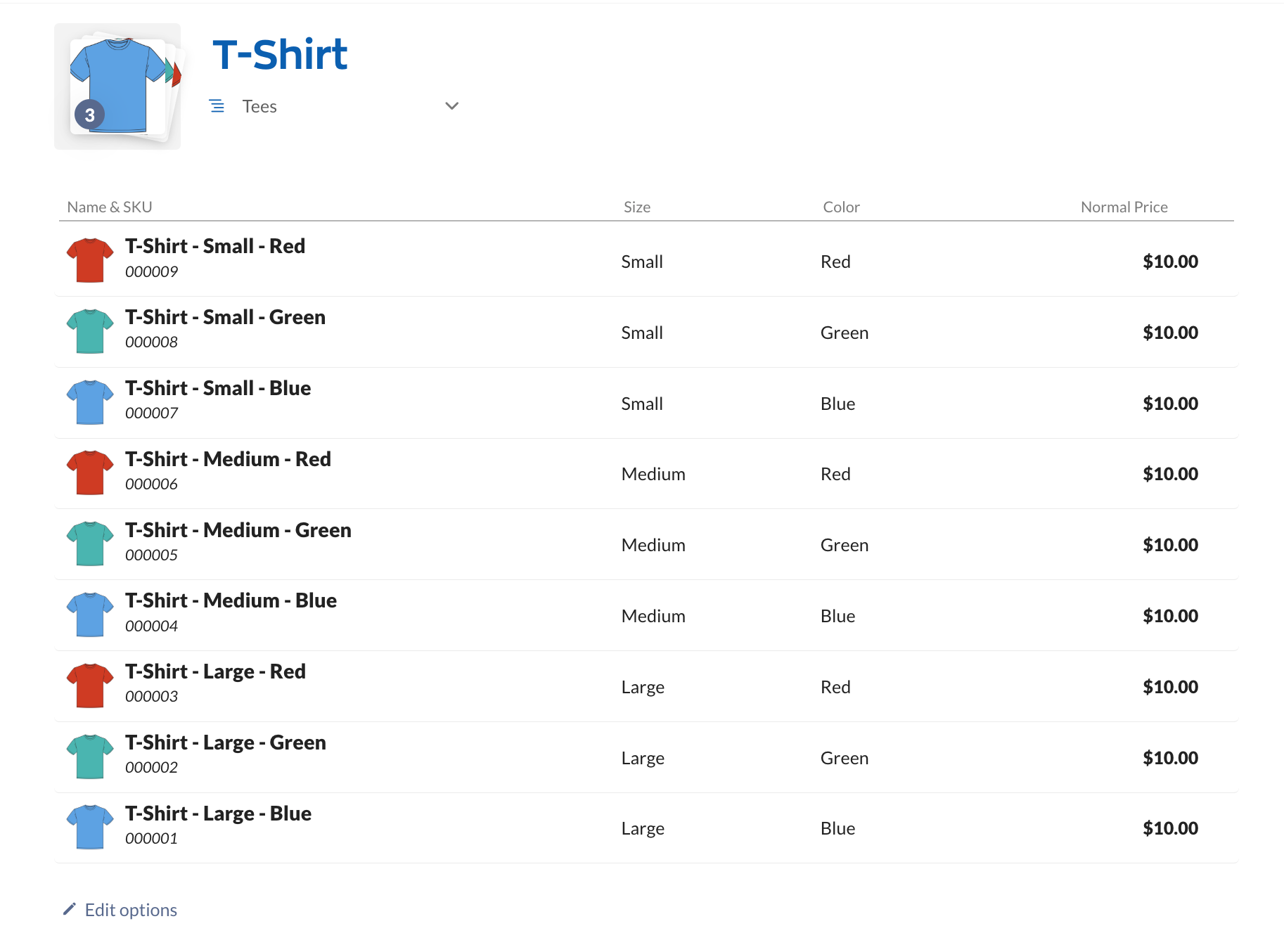 inFlow product group record. 