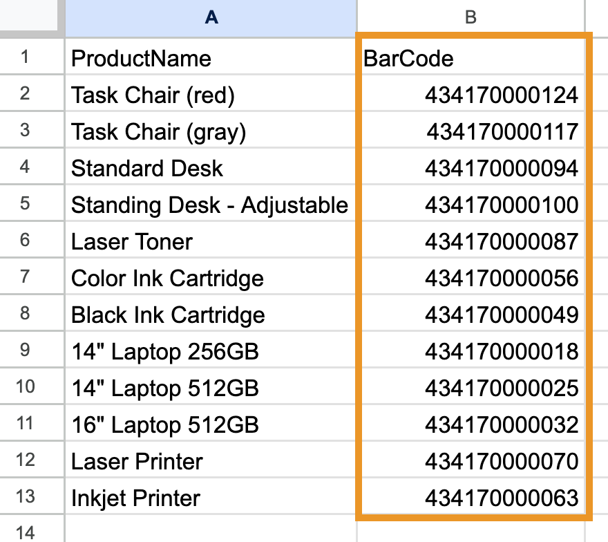 Generating barcode settings in Stockroom.