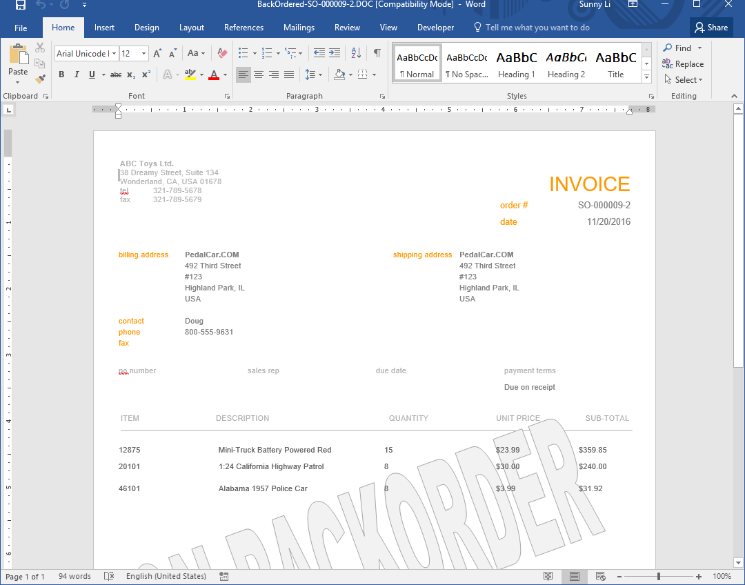 Custom Invoice