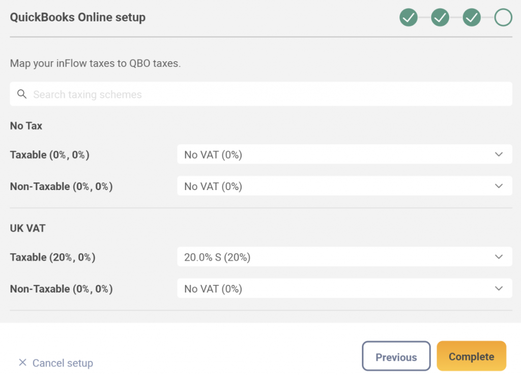 QuickBooks Online integration setup. Matching QuickBooks Online taxes to inFlow taxes. 